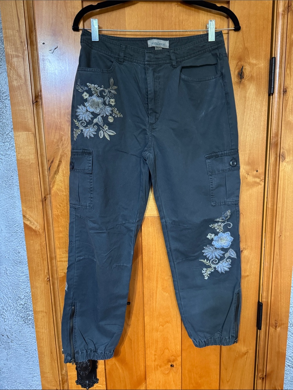 Sundance Embroidered Charcoal Cargo Jogger Pants